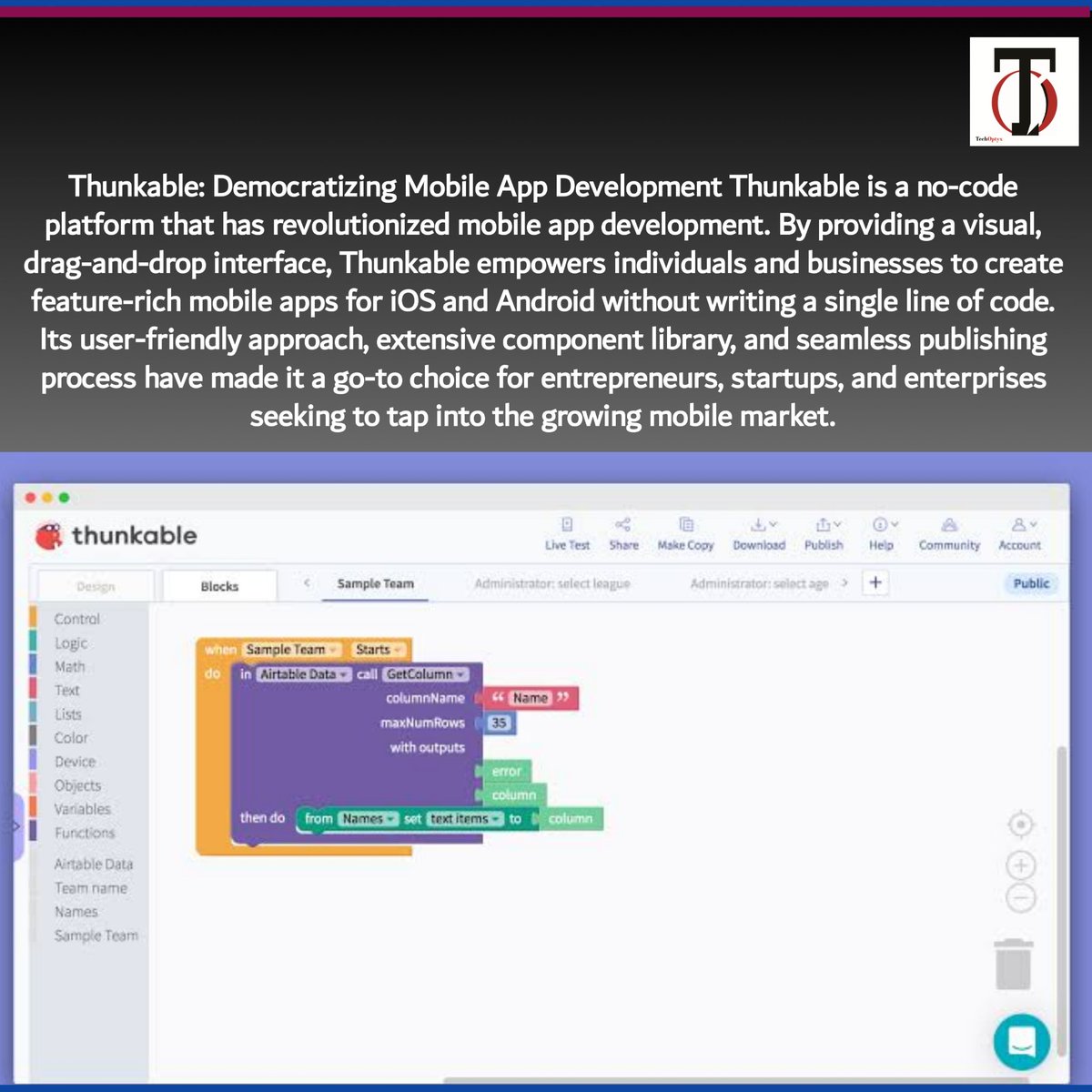 techoptyx23's tweet photo. Thunkable - Democratizing mobile app development with its visual, drag-and-drop interface. Create feature-rich apps for iOS and Android without coding! #Thunkable #MobileApps #techoptyx https://t.co/tN6fmiqPKJ
