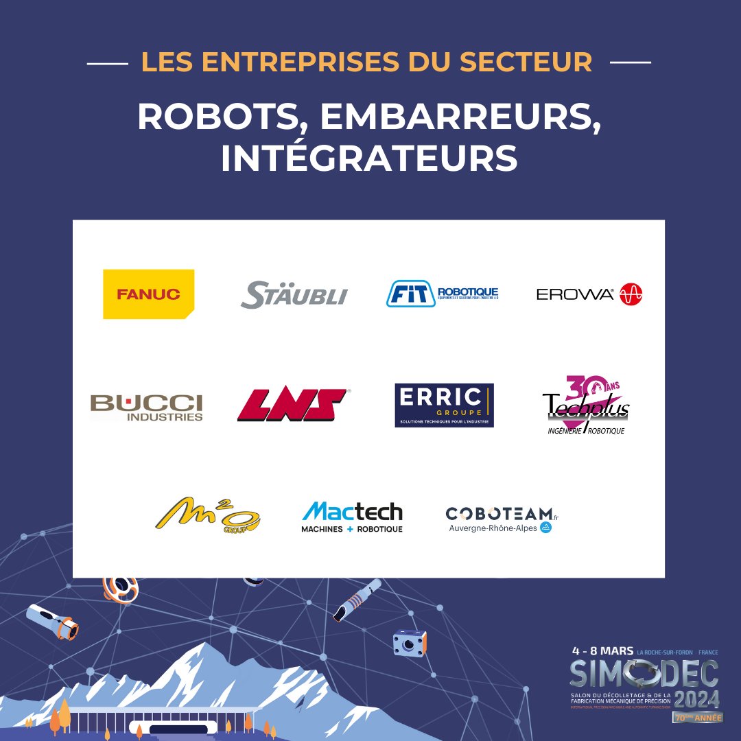 [🔎 Focus sur le secteur Robots, Embarreurs, Intégrateurs]

Dans une semaine et demie le Salon du Décolletage et de la Fabrication Mécanique de précision ouvrira ses portes aux professionnels de l'industrie !

#Industrie #simodec