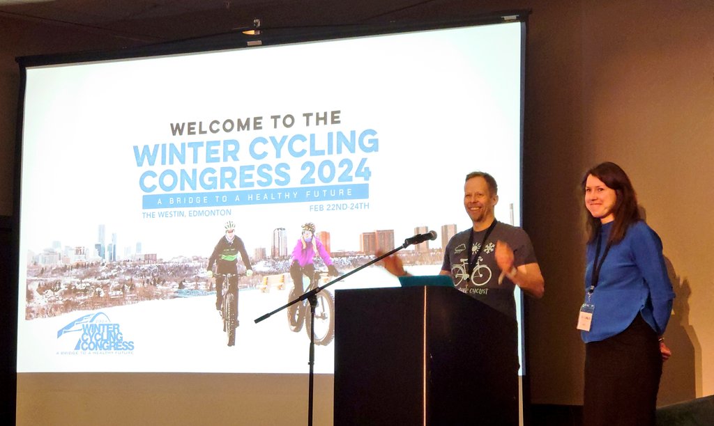 pekkatahkola's tweet image. Opening the @WorldWinterBike congress our president @Tinkerlmatz and our @WinterCyclingFd comms manager Petra 🤩