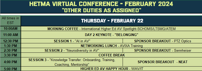 Smearin_Off_Ice's tweet photo. @HETMA_org
VIrtual Conference Day 2 has begun. Kicking it off with a great conversation about Belonging with
@Willrdewitt, Natalie Gillespie and @frankpadikkala. We have another great day full of amazing sessions. #HETMAVirtual24 #AVTweeps #HigherEdAV #VirtualBeforeItWasCool https://t.co/gcNWztRS3n