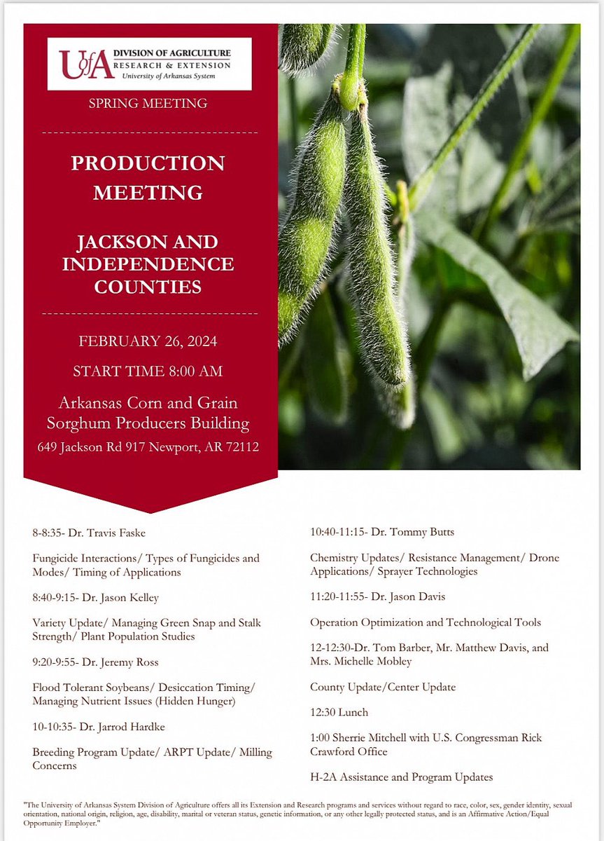Meeting Room is all set for Jackson/Independence County Production Meeting next Monday February 26. Registration starts at 7:15 speakers start at 8. <a href="/JHardke/">Jarrod Hardke</a> <a href="/travisfaske/">Travis Faske</a> <a href="/DavisSprayGuy/">Jason Davis</a> <a href="/AR_Feedgrains/">Jason Kelley</a> <a href="/arksoydoc/">Jeremy Ross</a> <a href="/RepRickCrawford/">Rep. Rick Crawford</a> @weedsARwild <a href="/AR_TomBarber/">Tom Barber</a> <a href="/AginArk/">UA System Div of Ag</a>