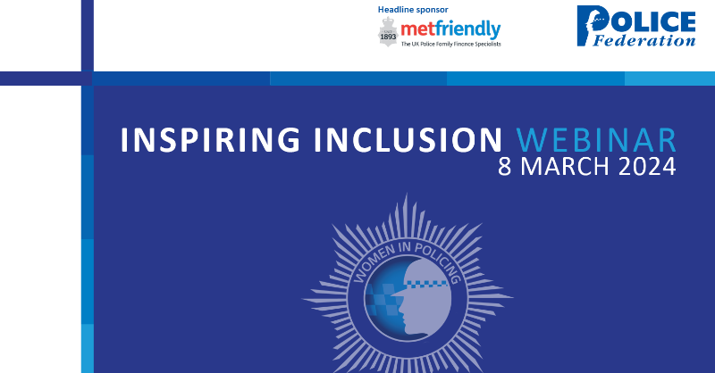PFEW_HQ's tweet photo. Join us and guest speakers PC Karen Giles, @metpoliceuk 's longest serving female officer + Women in Policing Award winners PC Lucy Walton and Sergeant Jen Sharpling, for our Inspiring Inclusion Webinar👮‍♀️
 
🗓 8 March | ⏰10-11:30am
 
#InternationalWomensDay
 
Register today 👇