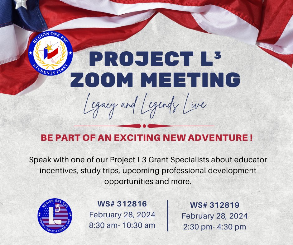 📢 Attention Teachers! 📢 We're excited to invite our partnered districts to our upcoming Project L3 zoom meeting where you can speak with one of our Project L3 Grant Specialist! Register today at ow.ly/Wao850QGKlZ