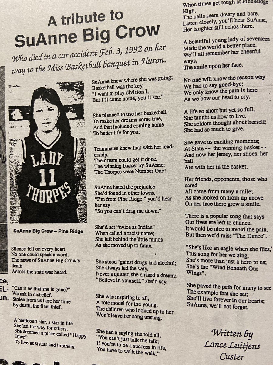 #tbt Pine Ridge won the 1989 Class A ‘ship. SuAnne Big Crow’s 11-foot jump shot at the buzzer lifted Pine Ridge past Milbank, 42-40, in the title game.