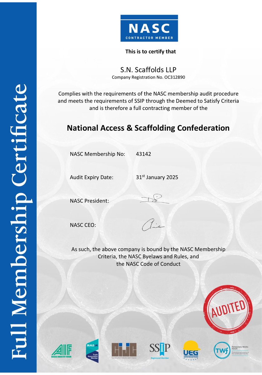 snscaffolds's tweet photo. @NASCscaffolding  on site audit completed and successful passed 👍 members for now over 30 years now! Bath only member! https://t.co/IN9JUXJVls