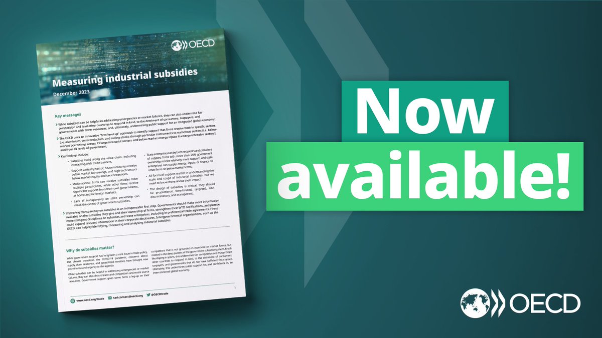 It's crucial for WTO members to improve transparency on industrial #subsidies and build upon this first step to boost the rules-based trading system🌐 Find out more in our🆕brochure on measuring industrial subsidies 🔗bit.ly/3SF76f1 #RoadtoMC13