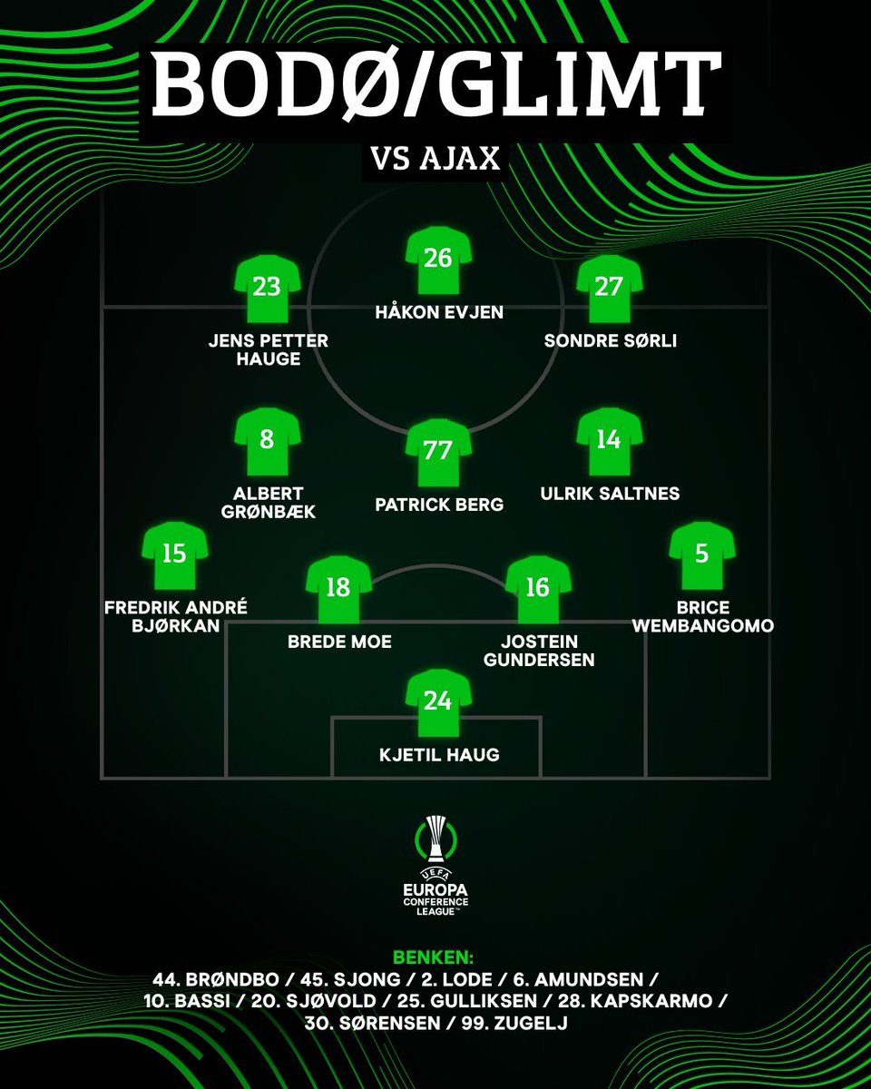 LiveDieFlash's tweet photo. Starting XI.
#UECL #BodAja #Glimt #KickTheBall #StandWithUkraine #FørrEvig https://t.co/9yLiakgQJx
