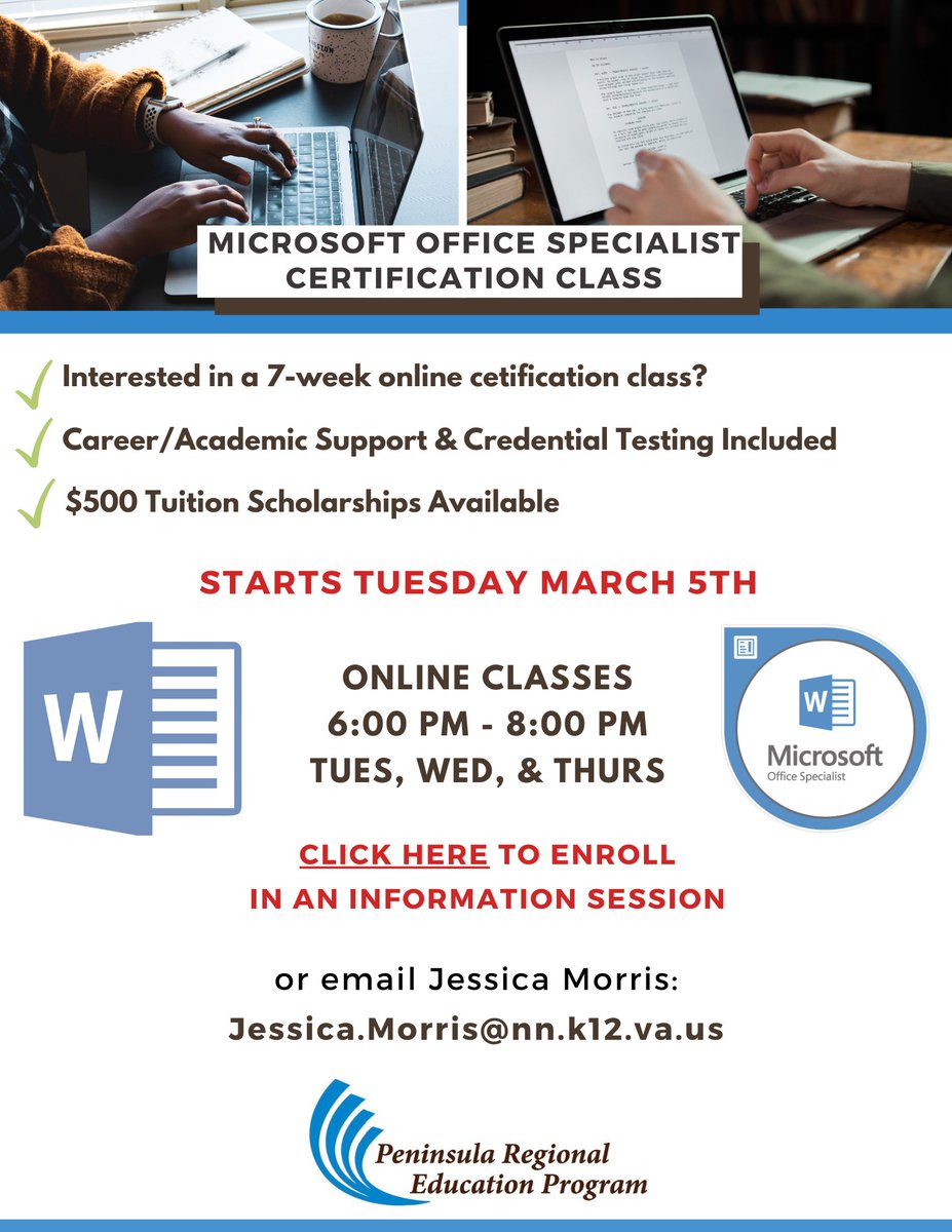 peninsulaed's tweet photo. Interested in a Microsoft Office Specialist Certification? Follow this link to join an information session to get started: https://t.co/lEfdAlQswZ https://t.co/RAG01YMrk0