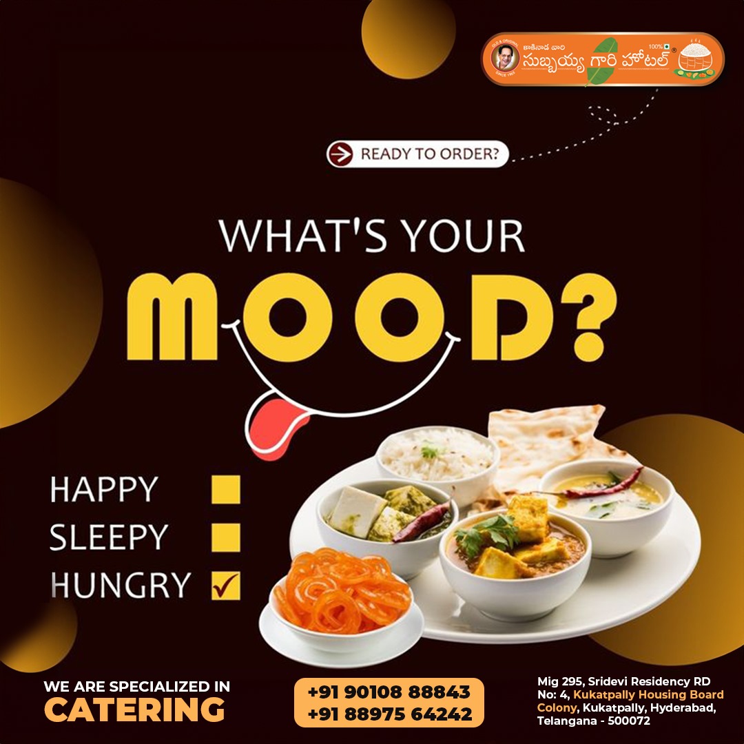 subbayyahotel's tweet photo. Let's swing your mood onto food! Every mood is special, but hungry mode is very special.
#Foodie #HungryMode #MoodSwing #Kakinadasubbayygarihotel #Subbayyahotel #buttabhojanam #vijayawada #kphb https://t.co/av2Vv7VDE5