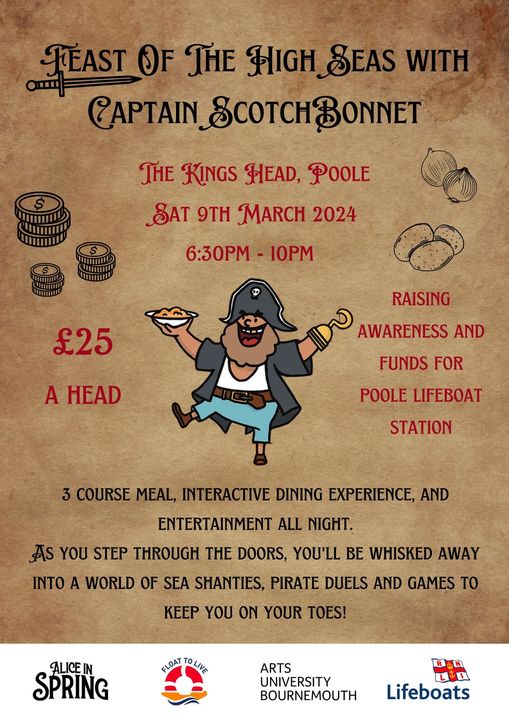 Join us & Arts University Bournemouth students (who've set this up) for this interactive dining experience in support of Poole Lifeboat Station. Get your tickets now! Purchase them either behind the bar, or using this link: store.aub.ac.uk/.../events-man……... 
#RNLI #4Charity #GoodTimes