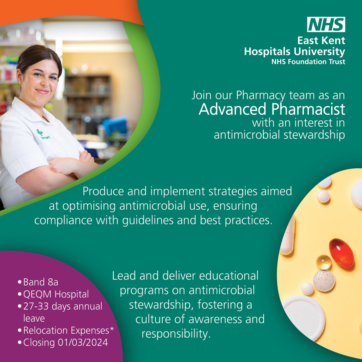 💙 Are you an advanced pharmacist with a heart for antimicrobial stewardship?

Join our dynamic team and help us make a positive impact on patient care 💪🔬

➡️ Apply now using the link below
orlo.uk/AdPharm_AMS_9S…

#PharmacyLeadership #PharmacyJobs #EKHUFT #NHSJobs

*T&C apply.