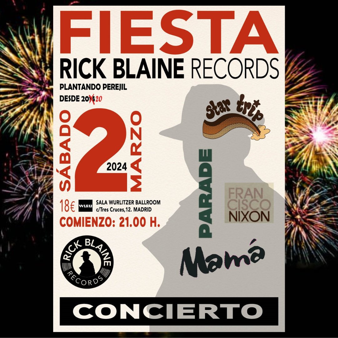 Desde <a href="/rblainerecords/">Rick Blaine Records</a> pedimos disculpas a <a href="/VivaSuecia/">Viva Suecia</a> por programar nuestra fiesta el mismo día que su concierto.
Si @WiZinkCenter queda desangelado veniros a <a href="/wurlitzerballro/">Wurlitzer Ballroom</a>, con <a href="/francisconixon/">Francisco Nixon</a>, <a href="/GalvanParade/">Parade (Antonio Galvañ)</a>, <a href="/startripmusic/">Star Trip</a> y MAMÁ.
¿No, <a href="/cesarmejias/">cesarmejias</a>?
rickblainerecords.com