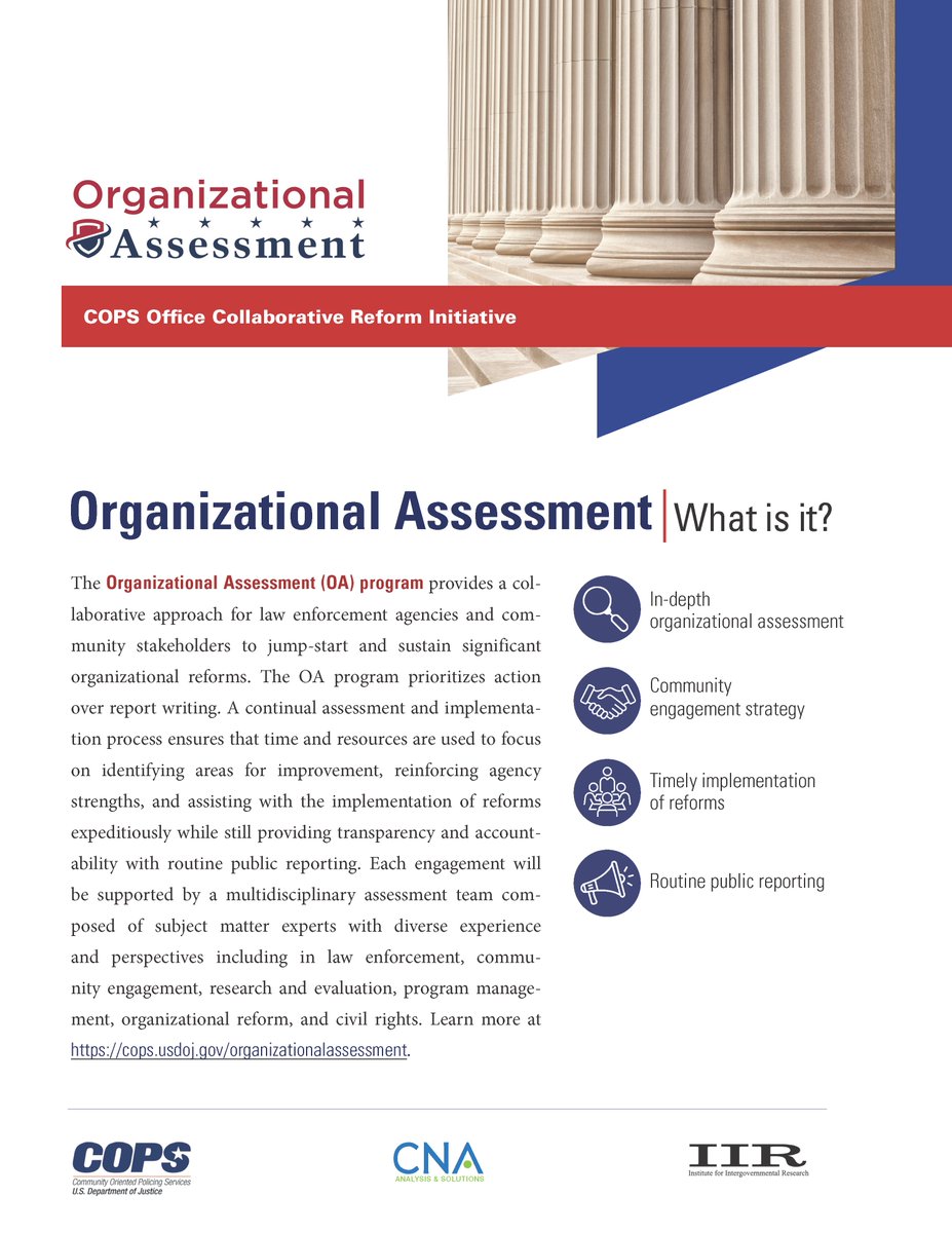Improve your department through a proven collaborative assessment and implementation effort with COPS Office Collaborative Reform-Organizational Assessment. @COPSOffice