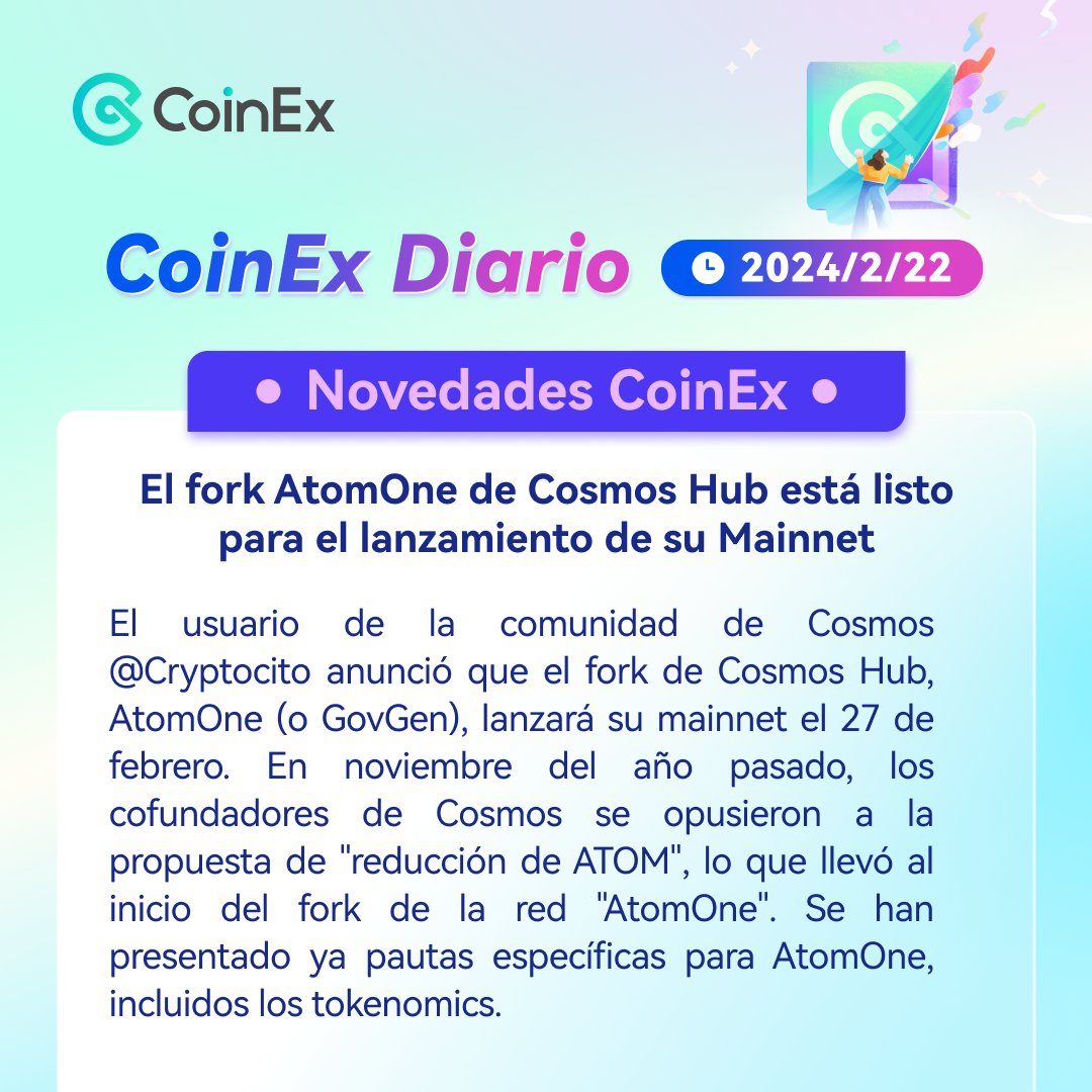 CoinExSpanish's tweet photo. 🗞️#CoinExDiario: ¡lo más novedoso en el mercado cripto hoy!
📈 $REL sube un 94,86% en 24 horas.
🔥El fork #AtomOne de Cosmos Hub está listo para el lanzamiento de su Mainnet.
Descubre más detalles en nuestro reporte diario: https://t.co/GaI0KCz0bL