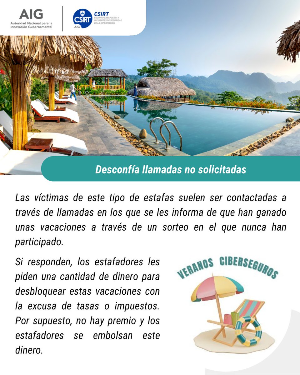 📲A través de una llamada desconocida puedes ser victima de estafa. Por eso le recomendamos no atender llamadas, ni mensajes fraudulentos.​

Conoce más, accediendo a panamacibersegura.gob.pa ​

#veranoseguro ​
#aigesinnovación