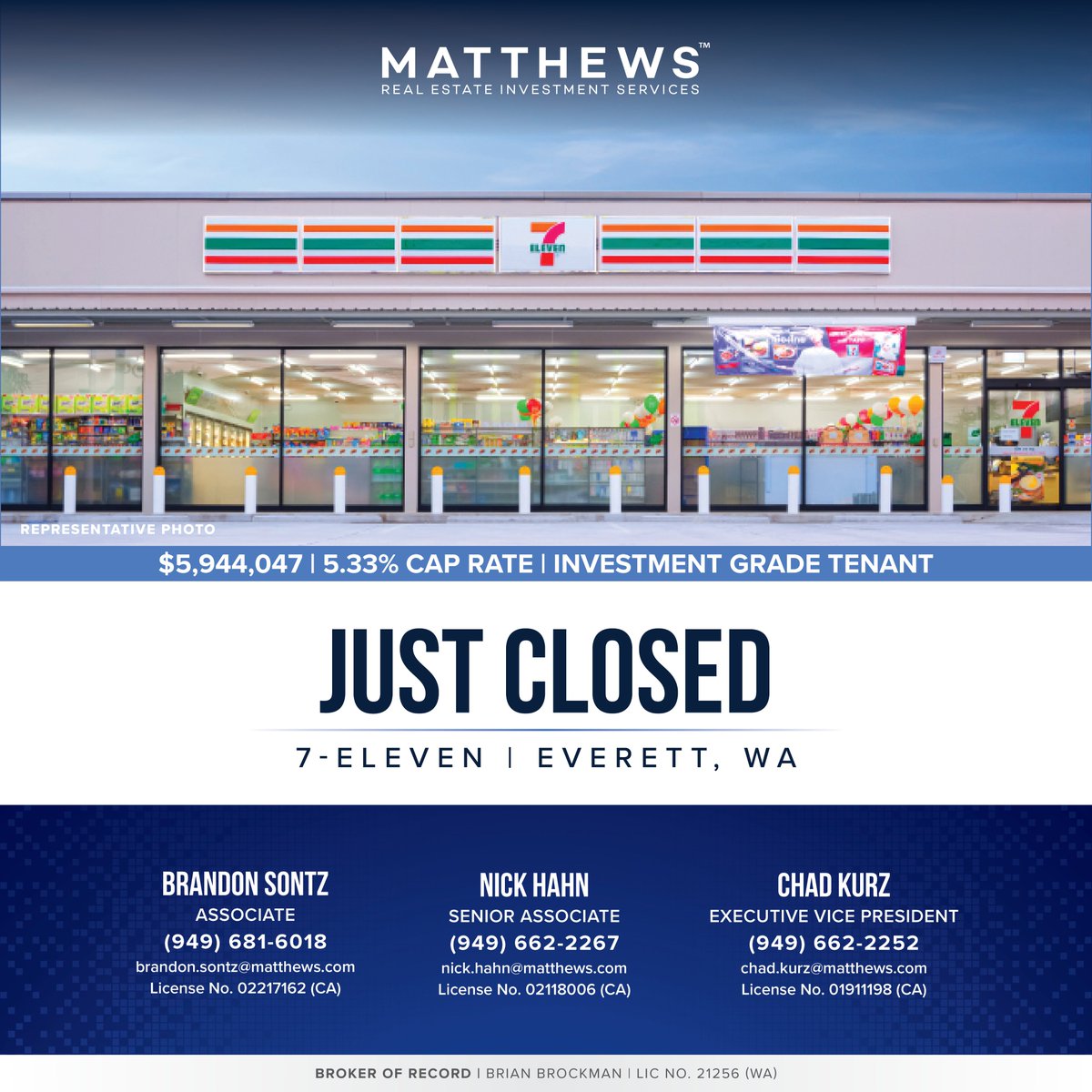 Brandon Sontz, Nick Hahn, and Chad Kurz represented the seller in the off-market disposition of a 7-Eleven gas station in Everett, WA. 🤝

🔗 Read more: matthews.com/press-release/…

#Matthews #CRE #RealEstate #7Eleven #CStore #InvestmentSales