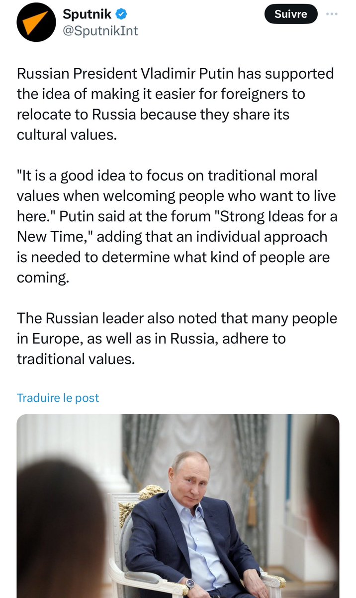 Bonne nouvelle « chers » ami collabos.

Putin envisage de faciliter les conditions d’installation des étrangers en russie.

N’attendez plus !!!

Contactez au plus vite l’ambassade de russie à Paris:
01 45 04 05 50

Un avenir radieux vous tend les bras 🥰🥰🥰