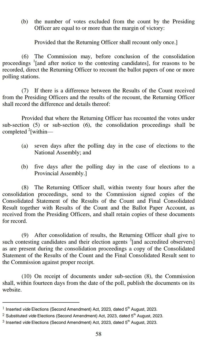 Below is a screenshot of page no 58 of Election Act 2017, downloaded from @ECP_Pakistan website. According to Section 95 subsection 8 & 10, ECP is bound by law to publish form 45 and other documents on its website within 14 days from poll date. What's stopping ECP?