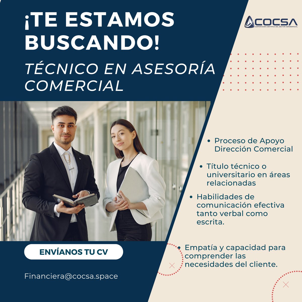 COCSA_ORG's tweet photo. Funciones a desarrollar: Implementar estrategias para un buen servicio parametrizar las bases de datos de clientes existentes.Facilitar la logística para la entrega de bienes y servicios a los clientes finales Liderar el seguimiento a los servicios. https://t.co/lhrSn0ayda