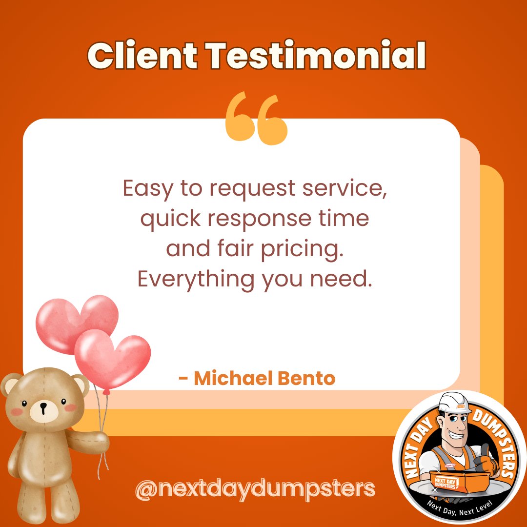 "Thank you so much, Michael!"

Service that exceeds expectations! 🌟 One of our valued clients shared this amazing feedback. We promise to deliver. Thank you for trusting us! 🙏

📞Give us a call at 877-586-9199 and let us handle the waste for you! 💪