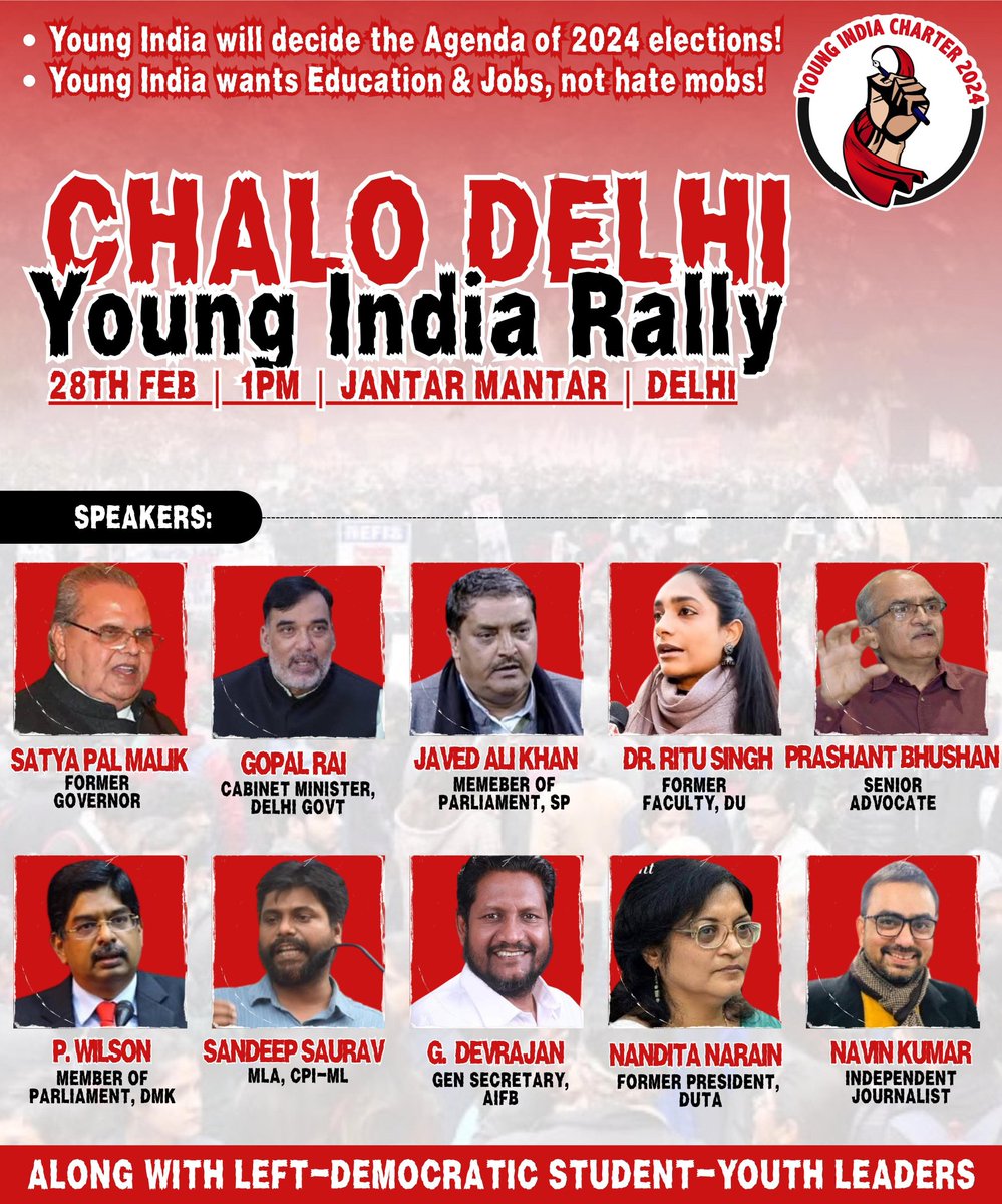 Young India will Decide the agenda of 2024 elections!

#YoungIndia #DelhiChalo