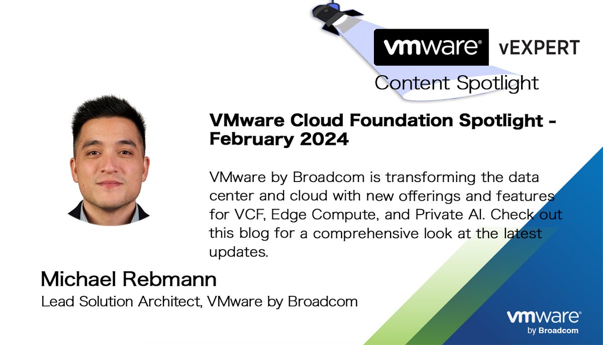 VMwareCommunity's tweet image. Super summary of #VMware VCF highlights and updates from #vExpert @_michaelrebmann - including links to announcements, analysis and other resources. 

Check it out ➡️ ow.ly/3kCe50QGLLl
