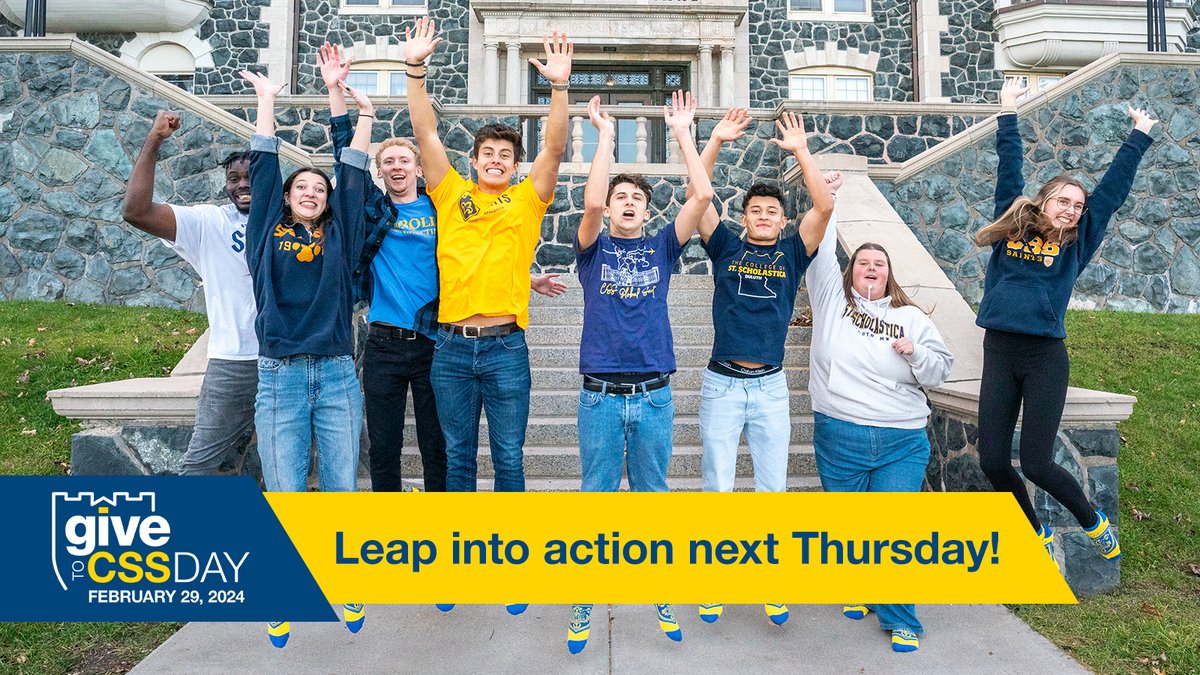 StScholastica's tweet photo. Leap into action for Saints on Give to CSS Day next Thursday, Feb. 29! Your participation in Give to CSS Day at any level will make a huge difference!

Check out our early giving participation challenge — https://t.co/knIgvuvyXA. https://t.co/1tRhT6qt5L