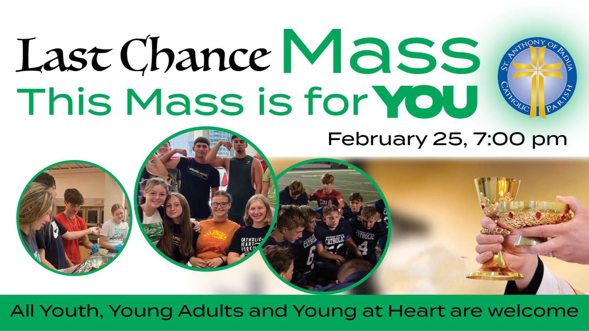 stanthonypadua8's tweet photo. Not able to make the morning Mass? Join us for our Last Chance Mass! We can't wait to see you. #stanthonyclarksville https://t.co/l1S5F07qSx