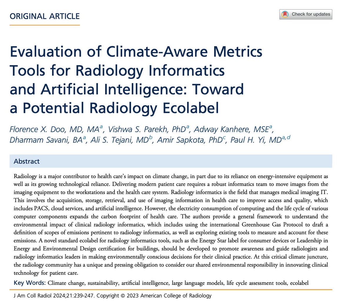 📰 February 2024 @JACRJournal How can an ecolabel for radiology informatics tools benefit radiologists? By making sustainability globally 🌎.. ✅ Accessible ✅ Applicable ✅ Affordable jacr.org/article/S1546-…