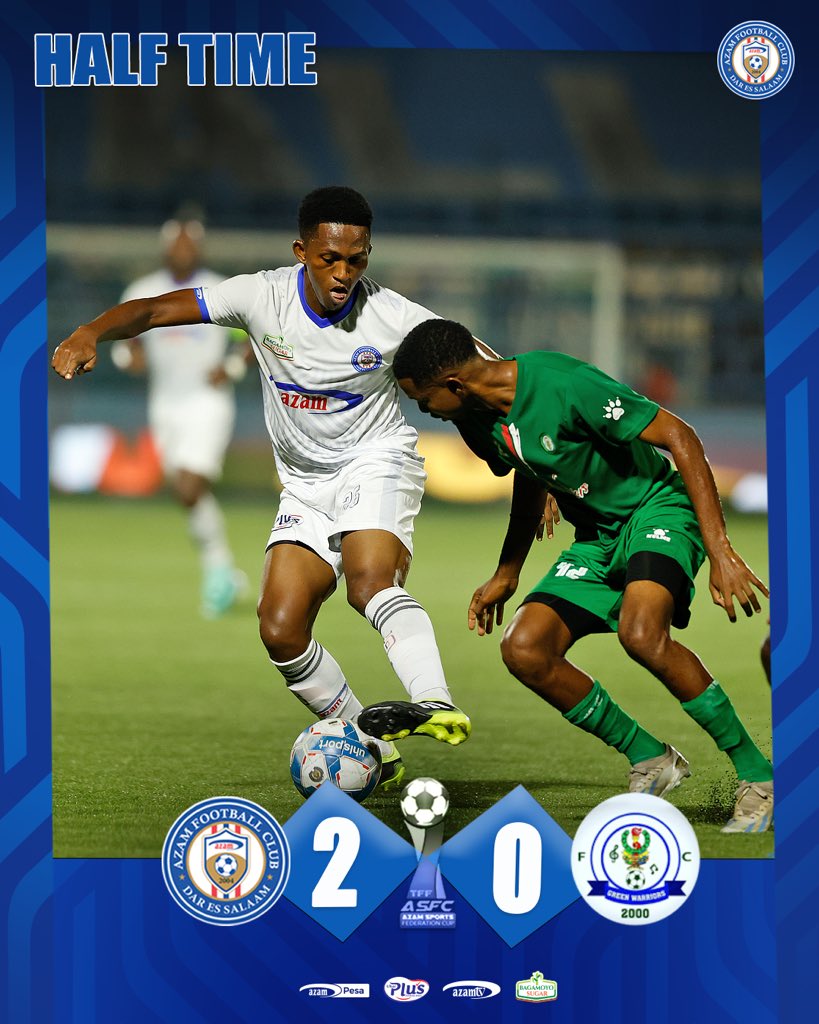 HALF TIME! 
Azam FC 2-0 Green Warriors
Nado ⚽️
Kipre Jr. ⚽️
