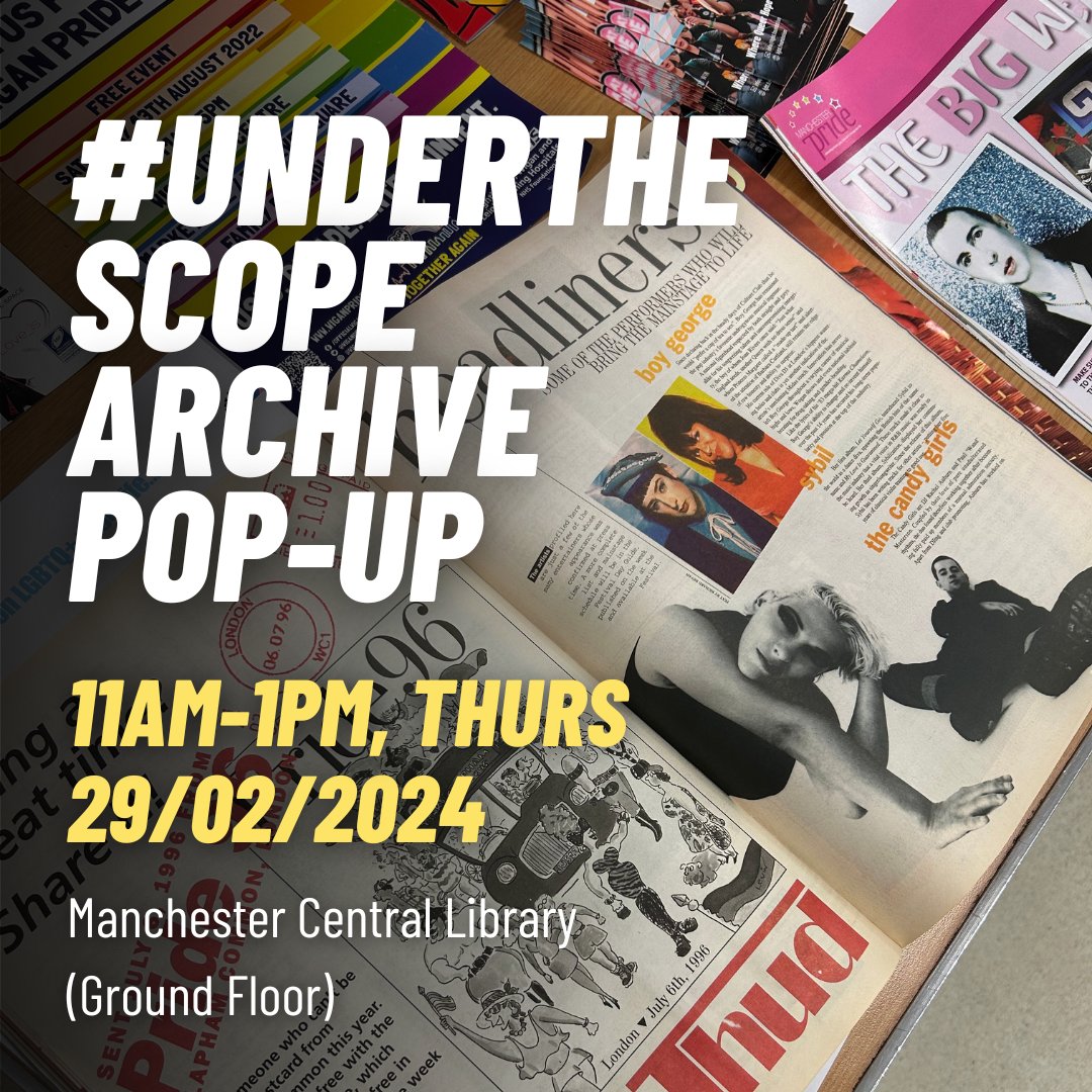 Immerse yourself in LGBTQ+ history at our pop-up exhibition to mark LGBTQ+ History Month. Discover selected items from LGBT Foundation’s extensive archive collection, illustrating our work for the last 49 years. No need to book, just come to the library's ground floor.