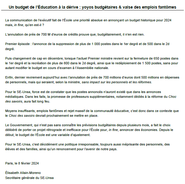 cafepedagogique's tweet photo. Yoyo des emplois et valse budgétaire pour le Se-Unsa qui dénonce "une politique irresponsable" et "un budget �� la dérive" https://t.co/UhrJga8OCC https://t.co/w2zgdY2jyo