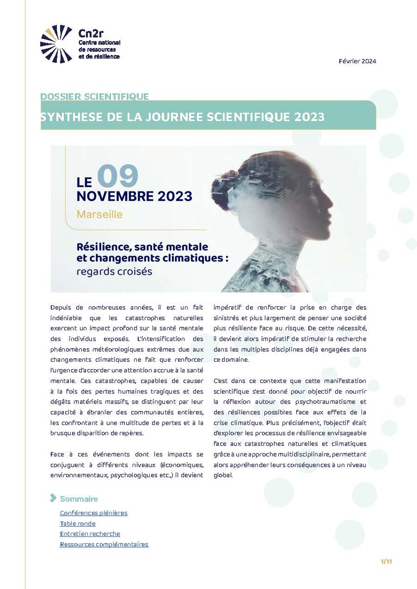 📖 Découvrez ou redécouvrez les échanges de notre journée scientifique "Résilience, santé mentale et changements climatiques : regards croisés" dans le dossier de synthèse publié sur notre site internet : cn2r.fr/wp-content/upl…
#climat #TSPT #PTSD #santementale