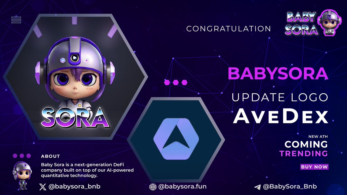 BabySora_Bnb's tweet photo. Updated information and logo Avedex 

https://t.co/BYRFM6cM1O
#BABYSORA #SORA https://t.co/rpOznS3nYo