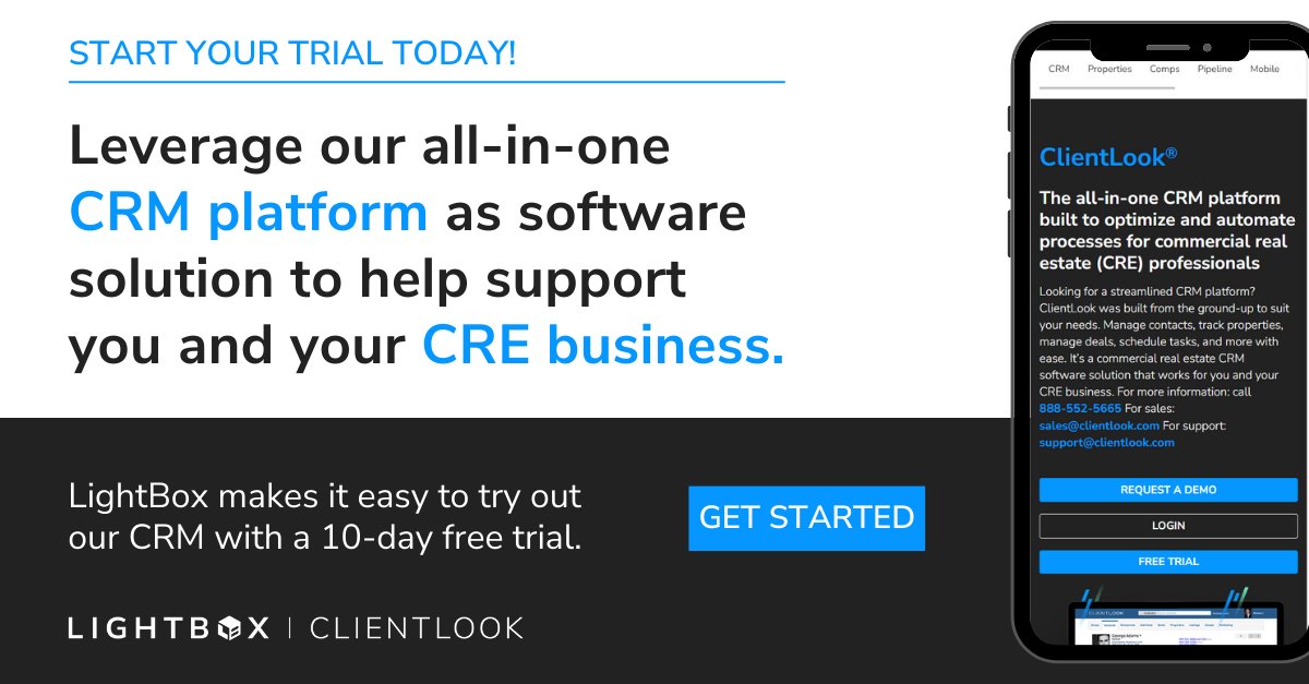 LightBoxRE's tweet photo. 🚘 Want to test drive the #CRE industry’s leading #CRM platform for #brokers? From managing your contact to your deals, #ClientLook has it all in one place.

🏁 Start your free trial today: https://t.co/PBufwAdkI6

#CRETech #LightBoxRE #commercialrealestatesoftware #realestateCRM https://t.co/Ee6O9A0gcz