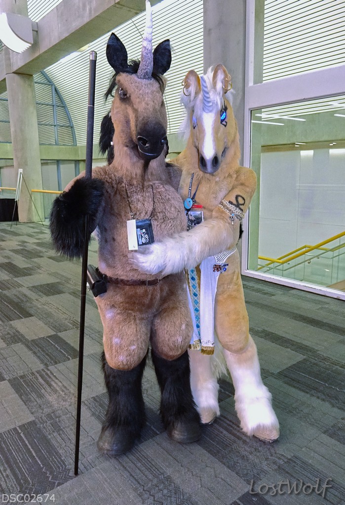 LostWolf321's tweet photo. It's @Aayrick & @PalominoPony at #FC2014
Both suite made by @TheBeastcub https://t.co/zegt2glNbn