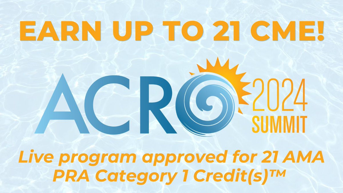 The Radiation Oncology Summit: #ACRO2024 has been approved for a maximum of 21 AMA PRA Category 1 Credit(s)TM. Register & join us in Orlando March 13-16: acro.org/annual_meeting.