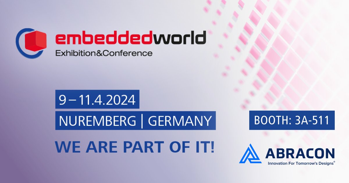 Abracon's tweet image. Don&apos;t miss Abracon at Embedded World 2024! Join us in Nuremberg, April 9-11, at booth 3A-511. 
Discover cutting-edge components, modules, and solutions that push the boundaries of embedded technology. We can&apos;t wait to see you there! 

#Abracon #EmbeddedWorld2024 #EW24