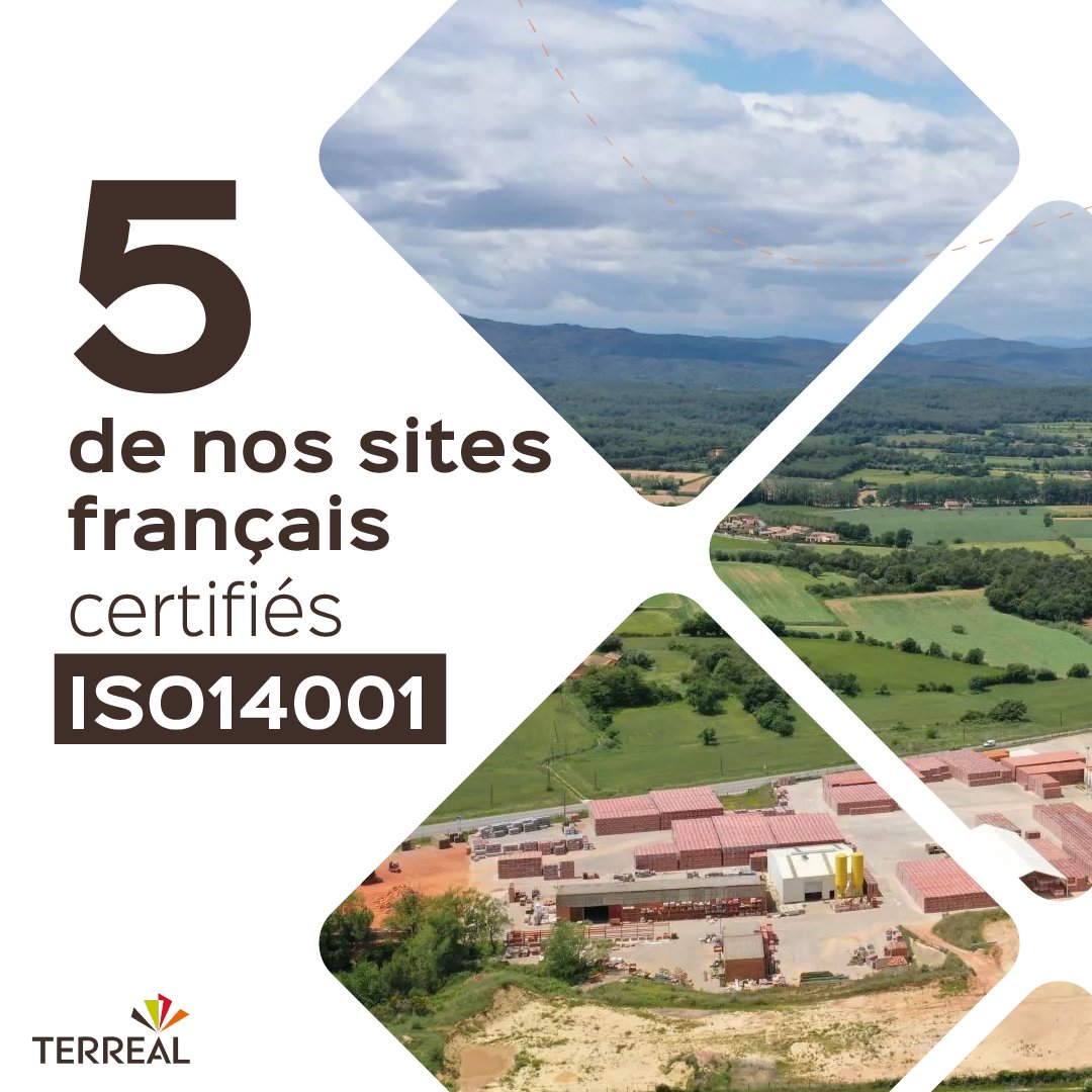 🏅 Aujourd’hui, 5 sites Terreal France sont certifiés ISO 14001 - Management de l’Environnement et 11 sites sont certifiés ISO 50 001 – Management de l’Energie !
Objectif 2030 : 100% des sites du Groupe certifiés pour leur système de management environnemental ISO 14 001.