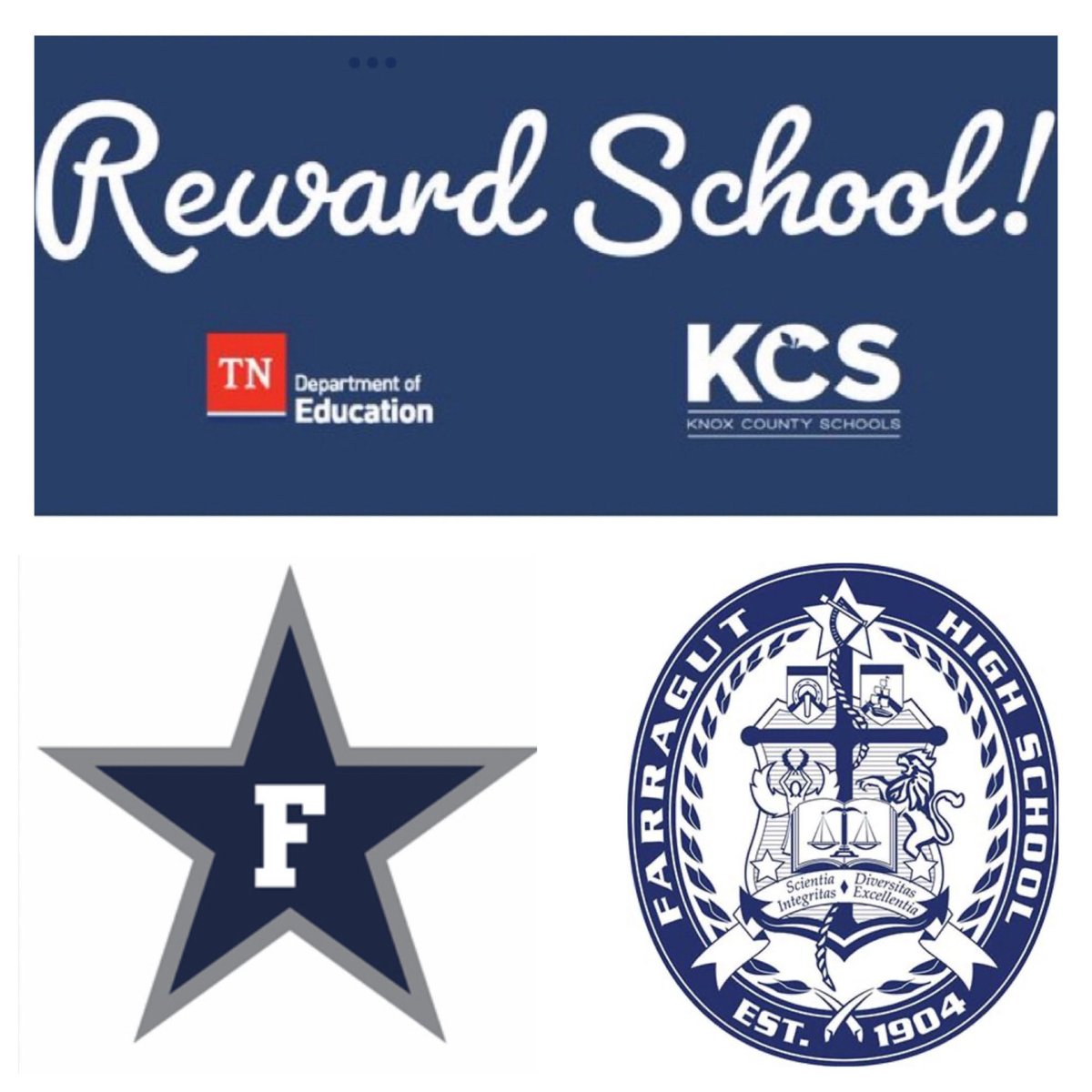 GREAT NEWS!⚓️
Farragut High School has received the “REWARD SCHOOL” designation from <a href="/TNedu/">TN Dept of Education</a>!
This is the state’s highest designation &amp; recognizes achievement &amp; growth gains for all students &amp; student groups. Congratulations to our amazing teachers, students &amp; staff! 
<a href="/KnoxSchools/">Knox County Schools</a>