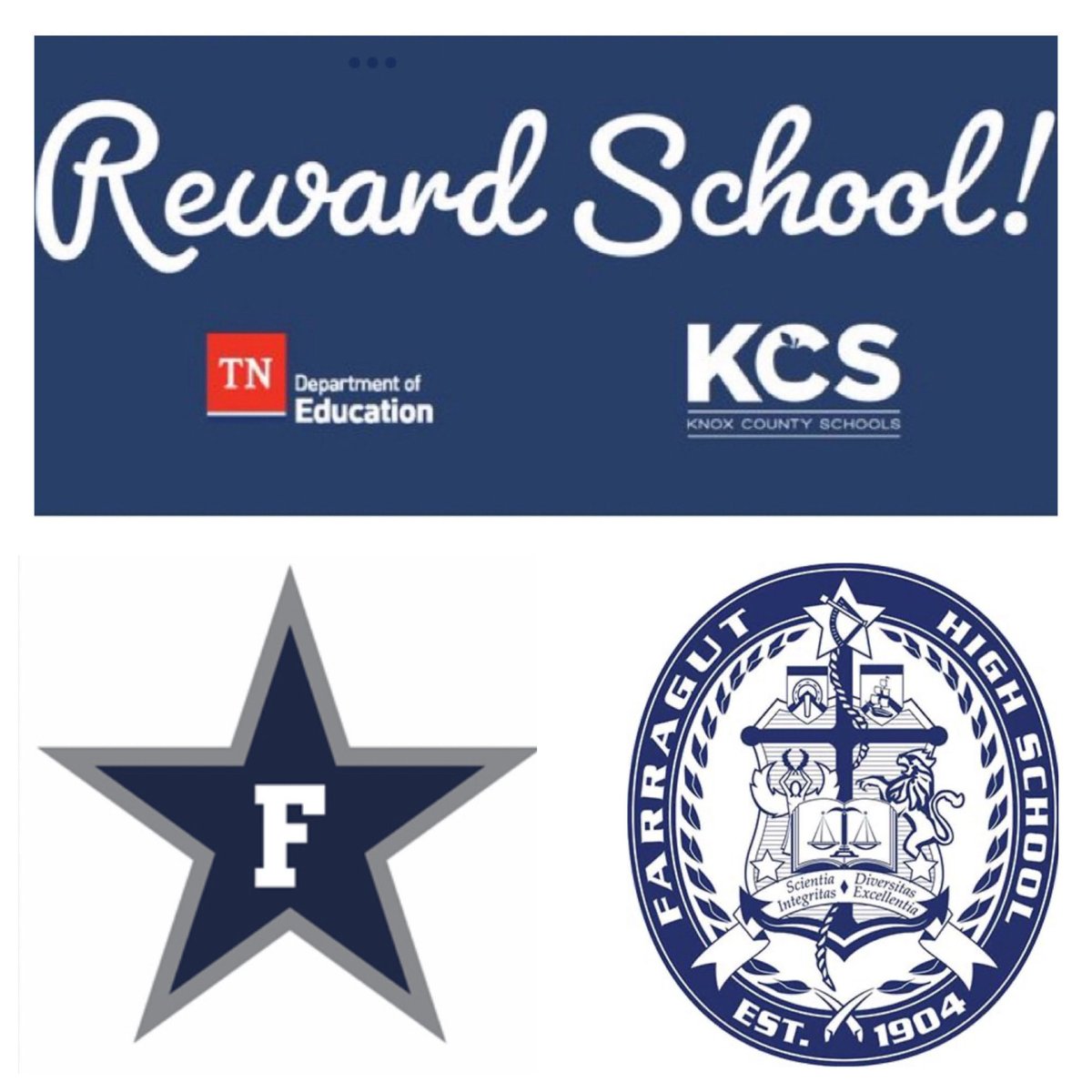 GREAT NEWS!⚓️ Farragut High School has received the “REWARD SCHOOL” designation from @TNedu! This is the state’s highest designation & recognizes achievement & growth gains for all students & student groups. Congratulations to our amazing teachers, students & staff! @KnoxSchools