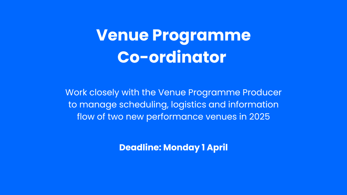 We're hiring! Could you be our new Venue Programme Manager? 👀 If you have a passion for live events and performance, great administrative skills and a keen eye for detail, then you could be the one! Find out more and apply at the link below 👇 📎ow.ly/f9wk50QGLK5