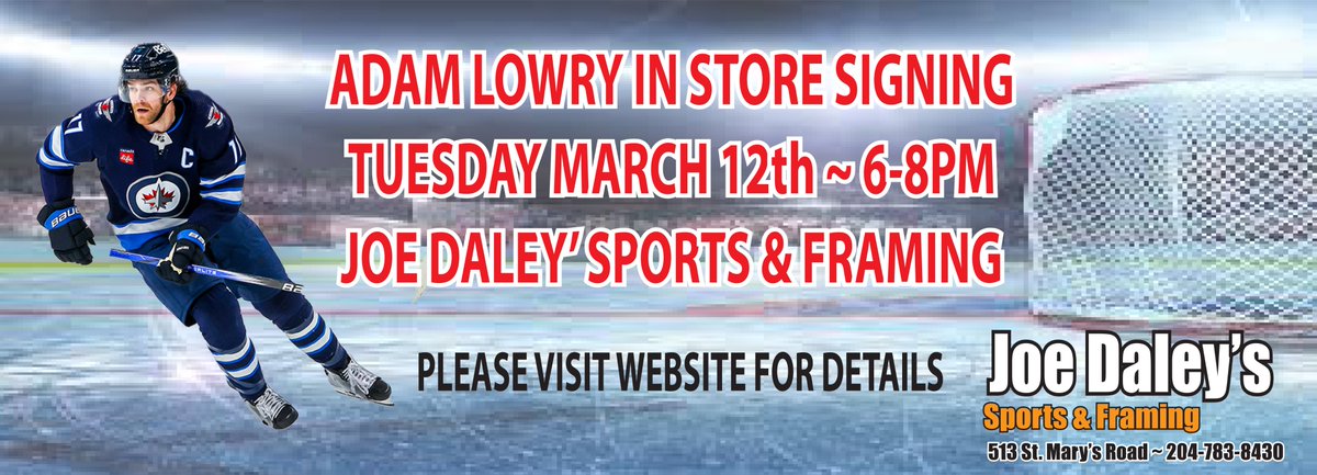 Winnipeg Jets Fans !!! Our Captain Adam Lowry in store signing !! Tuesday March 12th - 6-8PM !! @ALowsyPlayer17 #gojetsgo joedaleysportscards.com/collections/ad…