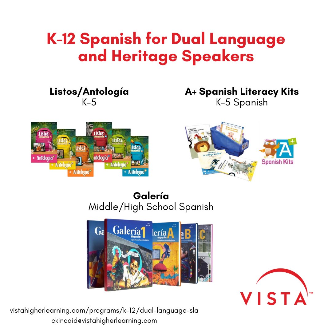 VA Dual Language Educators Network (@vaduallanguage) on Twitter photo <a href="/VHLPreK12/">Vista Higher Learning Pre-K-12</a> is a Gold Sponsor of #VirginiaDLI Day 2024!
A variety of resources, including over 1000 titles of children’s & YA literature to support dual language & immersion programs. Contact your local specialist, Cheryl, at ckincaid@vistahigherlearning.com for more info. <a href="/VHLPreK12/">Vista Higher Learning Pre-K-12</a> is a Gold Sponsor of #VirginiaDLI Day 2024!
A variety of resources, including over 1000 titles of children’s & YA literature to support dual language & immersion programs. Contact your local specialist, Cheryl, at ckincaid@vistahigherlearning.com for more info.