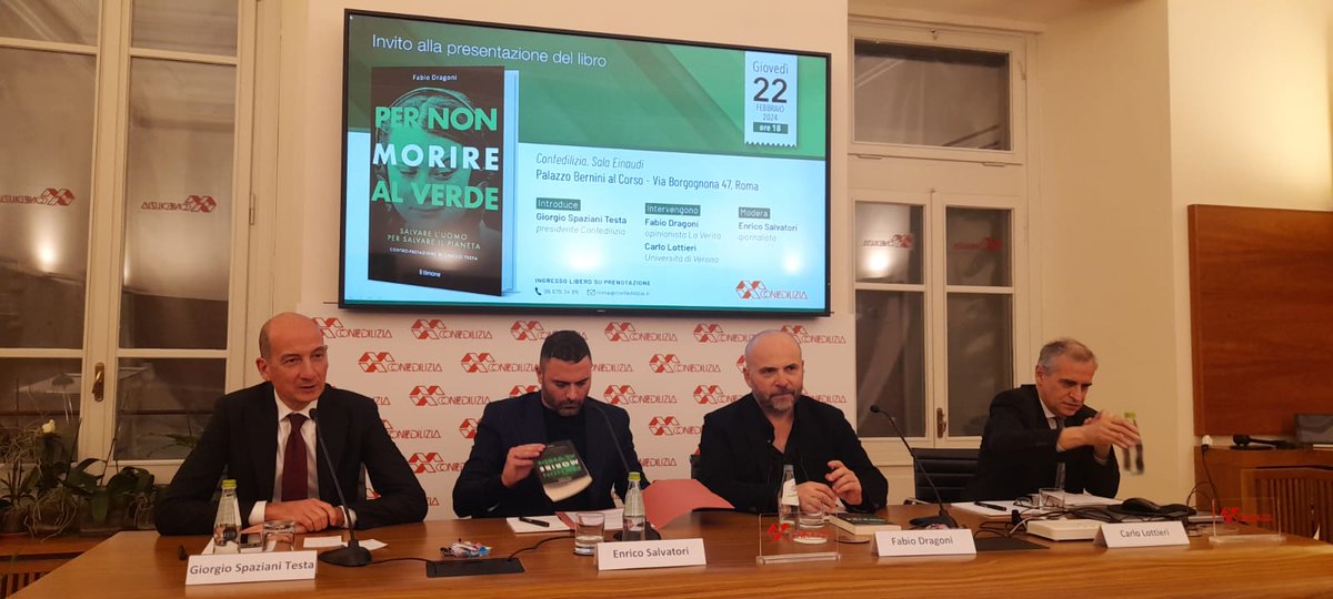 È in corso, presso la Sala Einaudi di Confedilizia, la presentazione del libro “Per non morire al verde”. Dopo il saluto introduttivo di <a href="/gspazianitesta/">Giorgio Spaziani Testa</a>, sono intervenuti l’autore <a href="/fdragoni/">Fabio Dragoni</a> e <a href="/CarloLottieri/">Carlo Lottieri</a>. Modera <a href="/SalvatoriEnrico/">enrico salvatori</a>, giornalista.