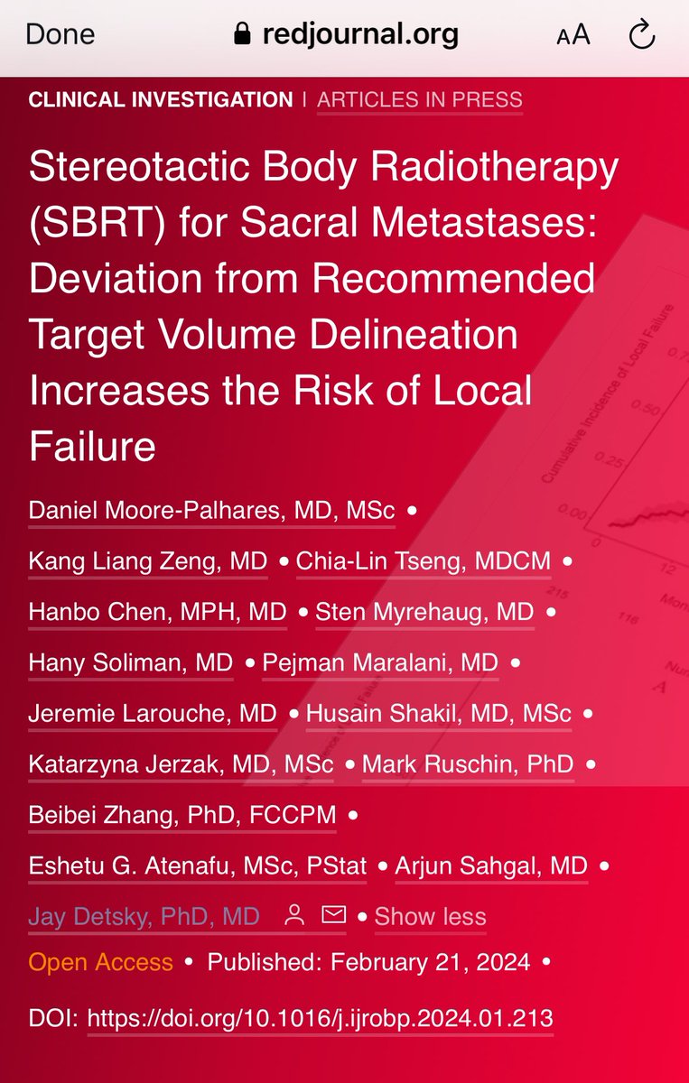 Hot off the press: Important paper written by @DMoorePalhares in @IJROBP illustrating the importance of following sacrum SBRT contouring guidelines - a short #radonc tweetorial

shorturl.at/elpE1