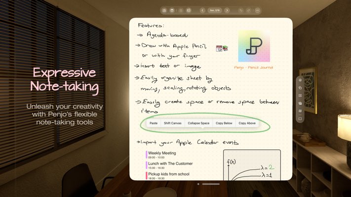 penjoapp's tweet photo. Exciting news! Agenda-based daily planner and journal is now on Apple Vision Pro with native look and feel. With visionOS UI/UX in mind, Penjo bridges the gap between real-life and spatial computing thanks to iCloud Sync and Apple Calendar integration. 

https://t.co/CLAJRH83W4 https://t.co/0RwVOwjoWl