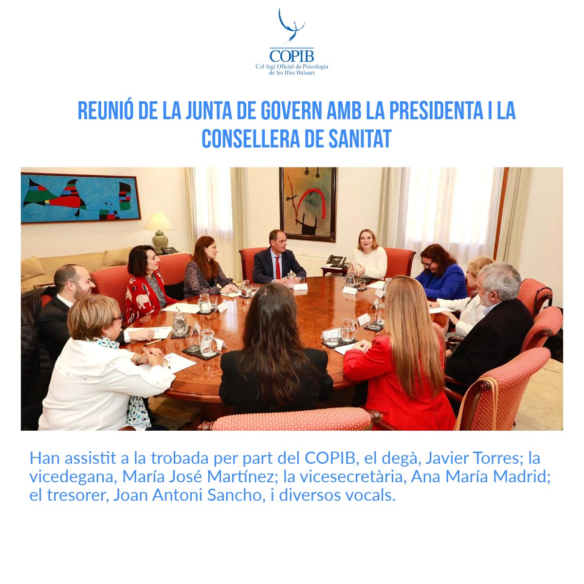 COPIB's tweet photo. Reunió amb la presidenta @margaprohensspp i la consellera de sanitat, @salutgoib Manuela García amb diversos membres de la junta de govern del Cpl·legi Oficial de Psicologia de les Illes Balears https://t.co/TEm8ms4qMM