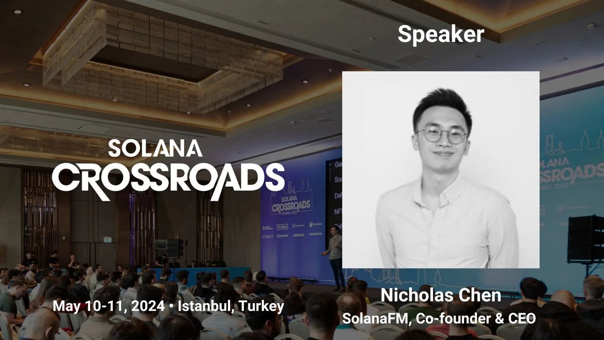 SolanaCrossroad's tweet photo. 📢 Attention Crossroads Attendees!

Very excited to announce @nixholas Co-Founder &amp; CEO of @solanafm as a speaker at Crossroads in Istanbul this May!

Solana's most readable block explorer is coming to Istanbul!

Get your limited early birds tickets at solanacrossroads(.)com https://t.co/uqvvN3SahM