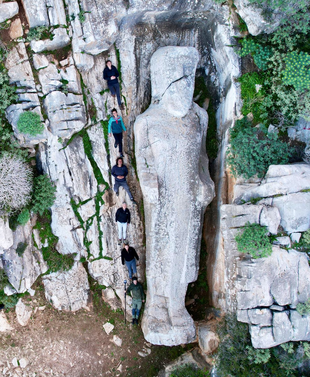 How many archaeologists tall is this statue?

At 11.5m &amp; 70 tonnes, the “Dionysus” of Apollonas would have been the largest statue in the ancient Greek world. The only problem…it never made it out of the quarry! 

📍Naxos, Greece 🇬🇷
#greece #archaeology #fieldwork